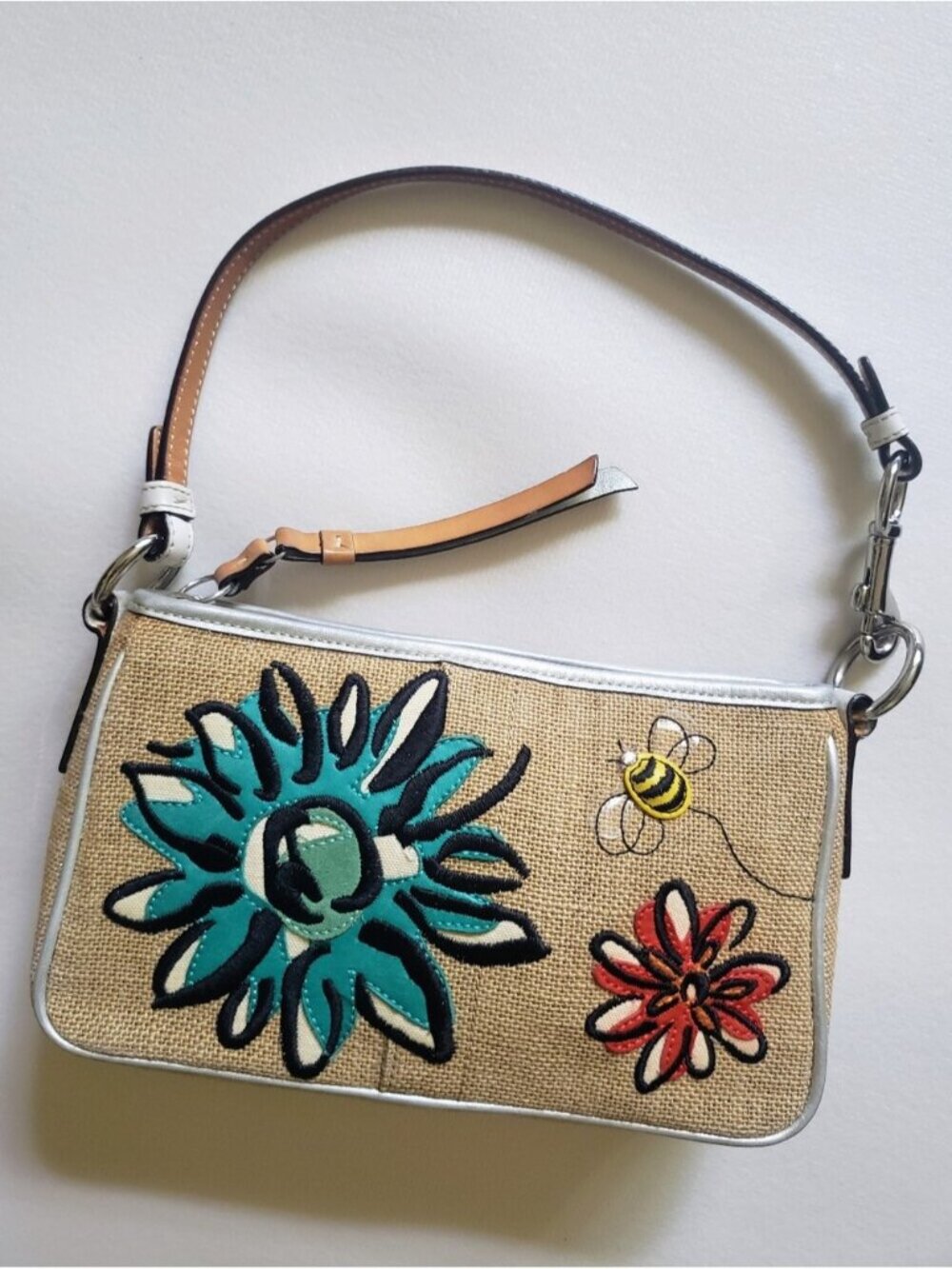 Vintage Coach Straw Floral Bee Summer Shoulder Bag 8672 Limited Eedition